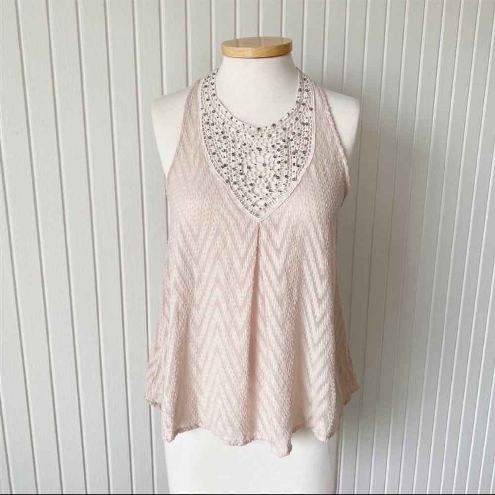 ASTR Boho Chic Light Cream Lace Crochet Chevron Top Small
